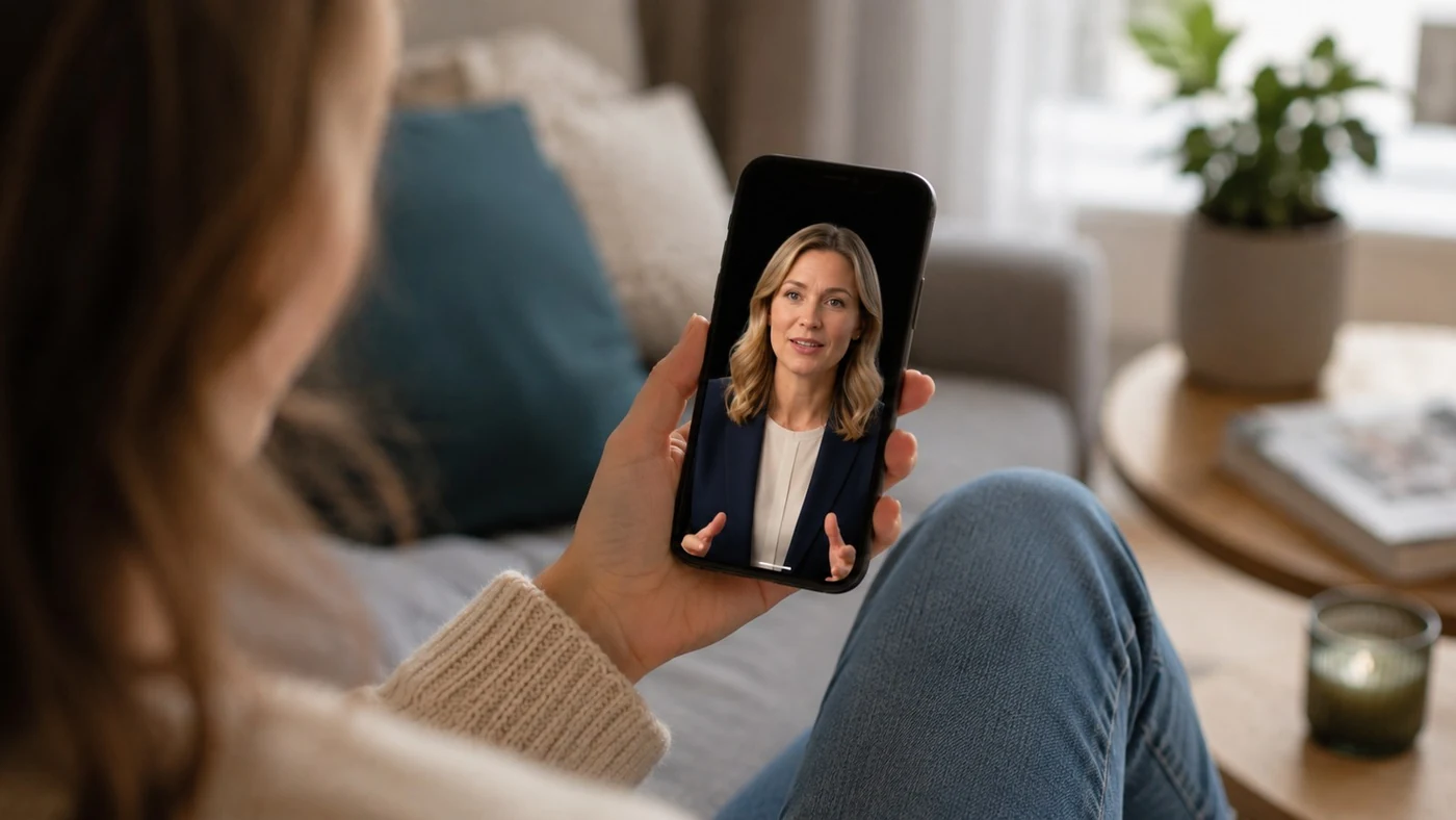 A voter talking with a parliamentary candidate's official Persona AI avatar on a smartphone