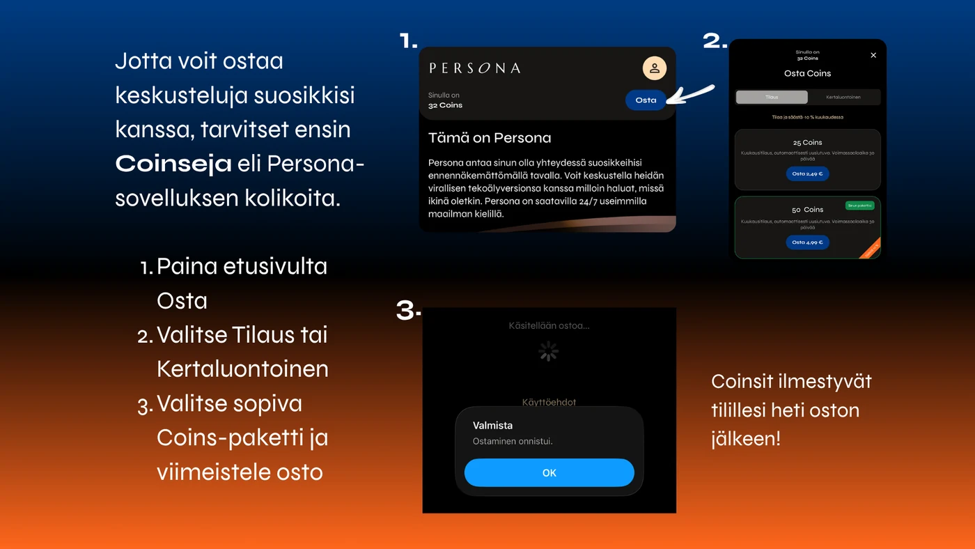 Coinsien ostaminen Persona Avatar -sovelluksessa Coinsien ostaminen Persona Avatar -sovelluksessa